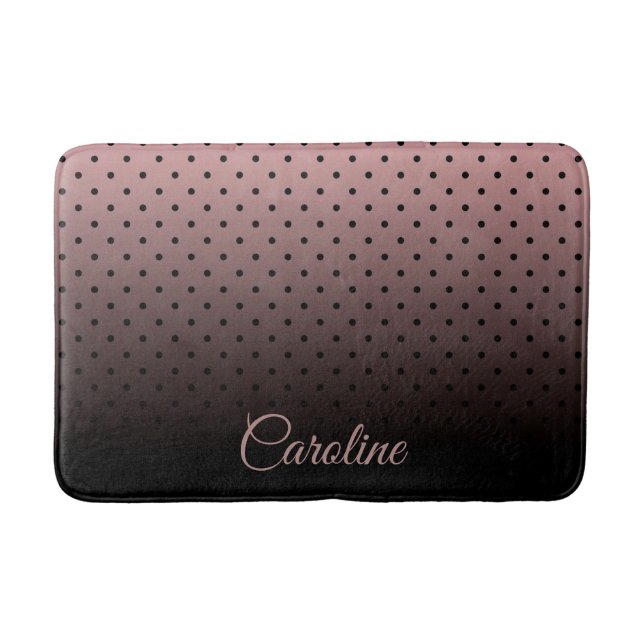 Black and Rose Dots Pattern Bath Mat (Front)