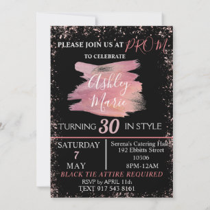 Black and Rose Gold 30th Invitation