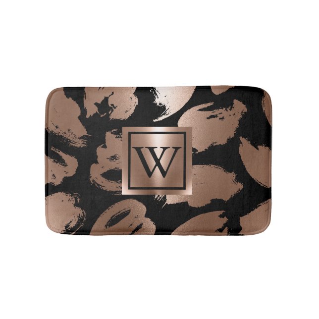 Black and Rose Gold Abstract Brush Bath Mat (Front)
