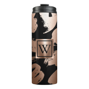 Black and Rose Gold Abstract Brush Thermal Tumbler