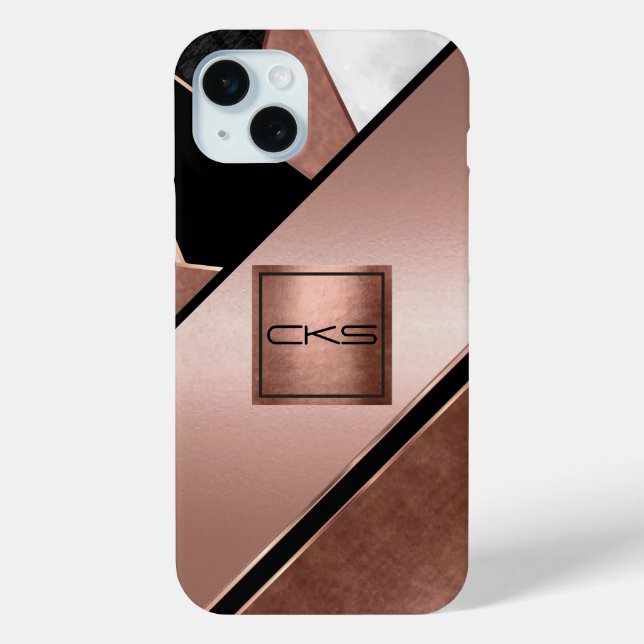 Black and Rose Gold Abstract | Monogram Case-Mate iPhone Case (Back)
