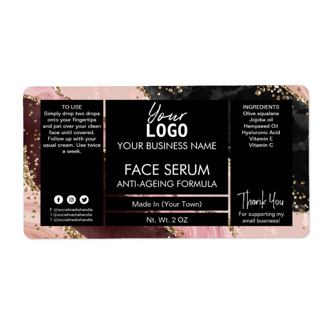 Black And Rose Gold Agate Face And Hair Oil Serum (Front)