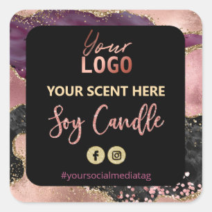 Black And Rose Gold Agate Soy Candle Labels