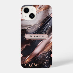 Black and Rose Gold Background Personalized Design iPhone 14 Case