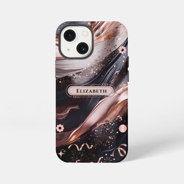 Black and Rose Gold Background Personalized Design iPhone Case (Back)