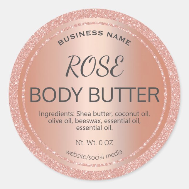 Black And Rose Gold Body Butter Product Labels (Front)