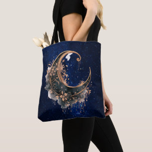 Black and Rose Gold Crescent Moon Halloween Tote Bag