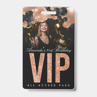 Black and Rose Gold Customizable VIP All Access Badge