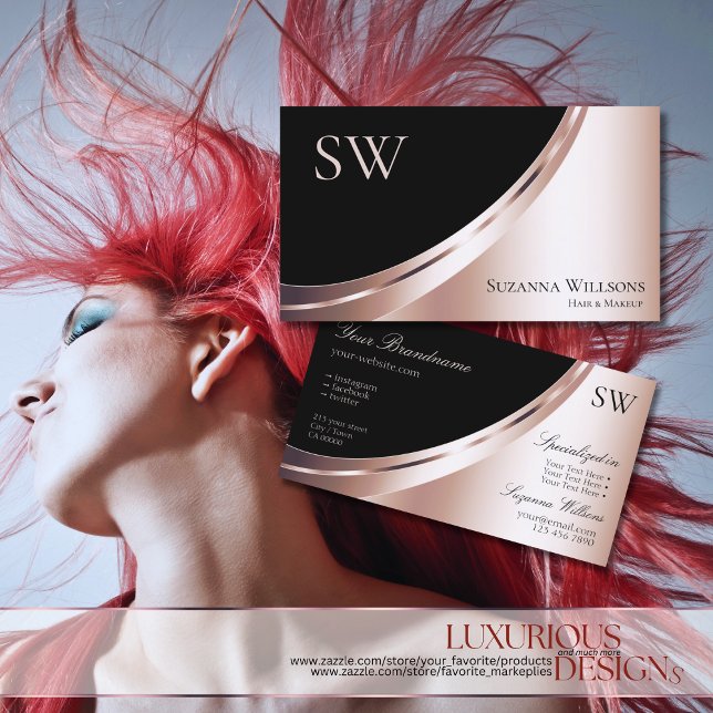 Black and Rose Gold Decor with Monogram Luxurious Business Card (Creator Uploaded)