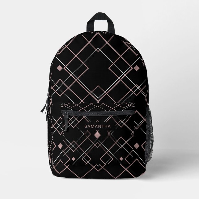 Black and Rose Gold Diamond Lines (2) Printed Backpack (Front)
