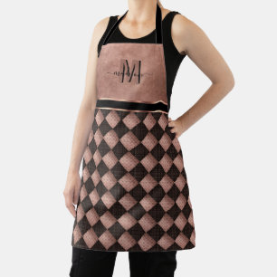Black and Rose Gold Diamond Pattern with Monogram Apron