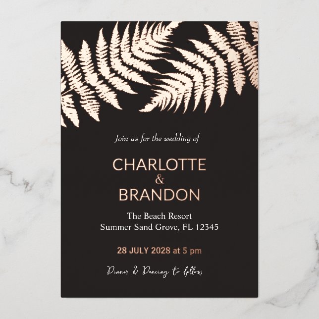 Black and Rose Gold Ferns Outdoors Wedding Gold  (Front)
