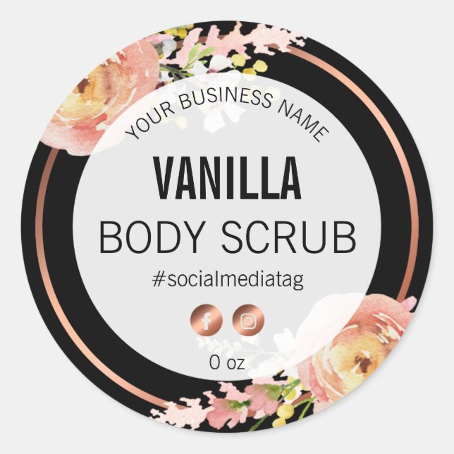 Black And Rose Gold Floral Product Labels (Front)