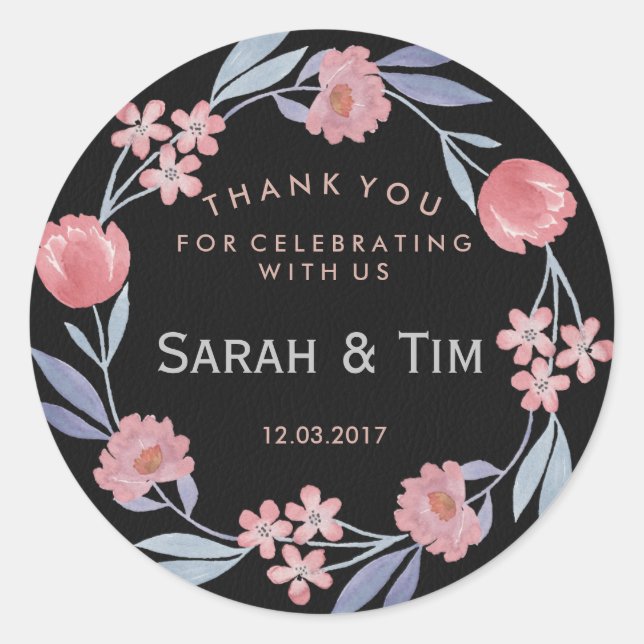 Black and rose gold floral wedding sticker (Front)