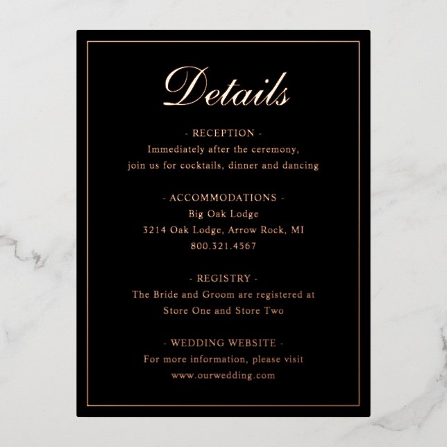 Black and Rose Gold Foil Wedding Enclosure Card (Front)