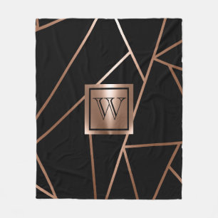 Black and Rose Gold Geometric Fleece Blanket