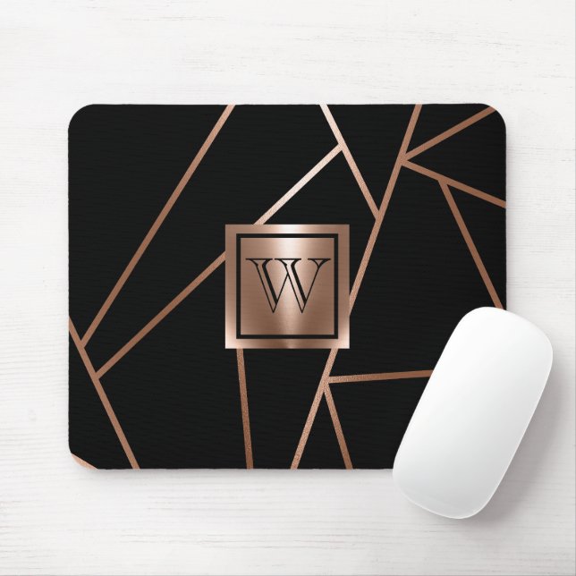 Black and Rose Gold Geometric Mouse Pad (With Mouse)