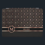 Black and Rose Gold in a Diamond Pattern  iPad Pro Cover<br><div class="desc">iPad Case / Cover featured in a faux metallic rose gold and black geometric pattern design ready for you to personalize with your monogram - ⭐This Product is 100% Customizable. Graphics and/or text can be added, deleted, moved, resized, changed around, rotated, etc... ✔(just by clicking on the "EDIT DESIGN" area)...</div>