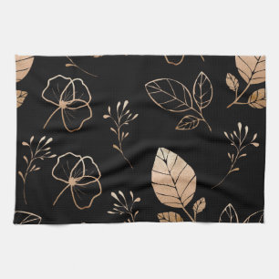 Black and rose gold leaf kitchen towel