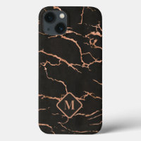 Black and rose gold marble texture monogram