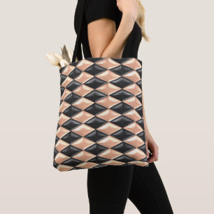 Black And Rose Gold Rhomboids Pattern Tote Bag