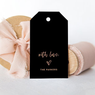 Black and Rose Gold   Script and Heart With Love Gift Tags