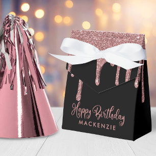 Black and Rose Gold Sparkle Glitter Drips Birthday Favor Box