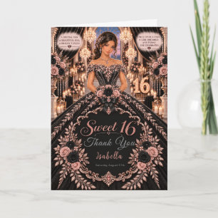 Black and Rose Gold Sweet 16 Celebration Thank You Card