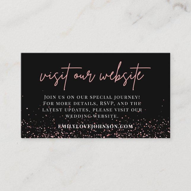 Black and Rose Gold Wedding Website RSVP QR Code Enclosure Card (Front)
