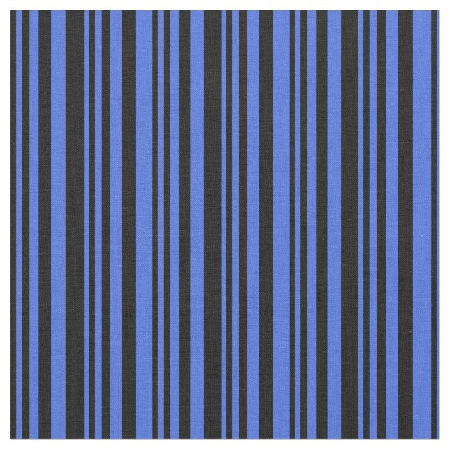 Black and Royal Blue Lined Pattern Fabric (Close Up)