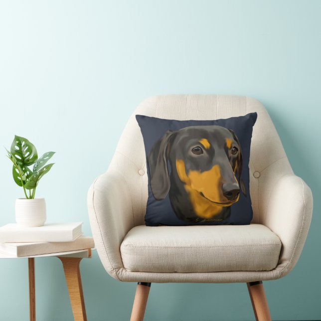Black and Rust Dachshund Dog Throw Pillow (Chair)