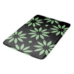 Black and Sage Green Big Flowers Bath Mat