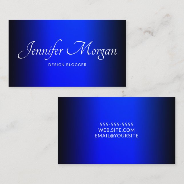 Black and Sapphire Blue Elegant Ombre Business Card (Front/Back)