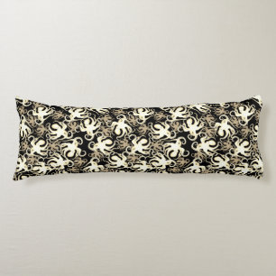 Black And Sepia Repeating Motif   Octopus Pattern Body Pillow