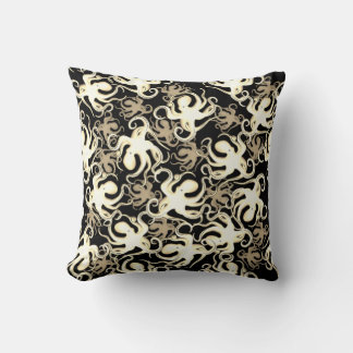 Black And Sepia Repeating Motif | Octopus Pattern Throw Pillow