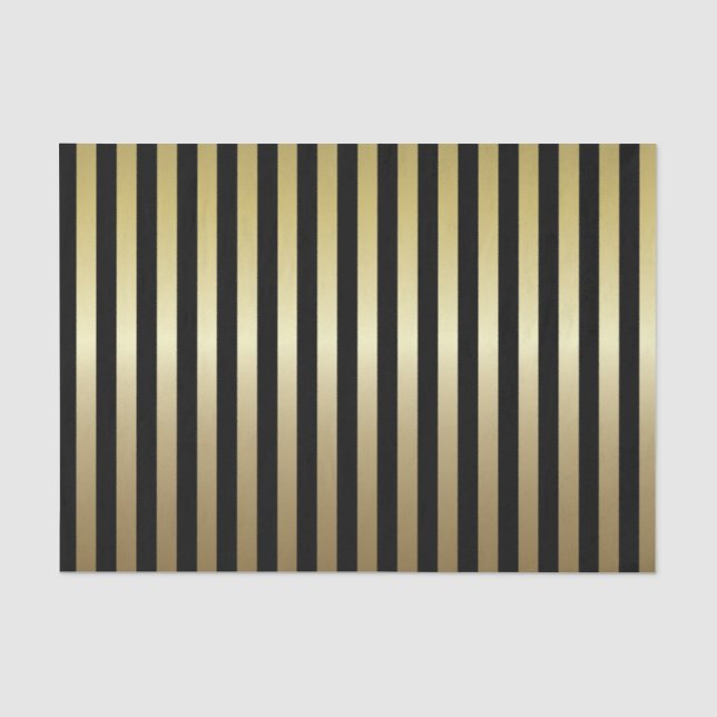 Black and Shimmery Gold Stripes Tissue Paper (Front)