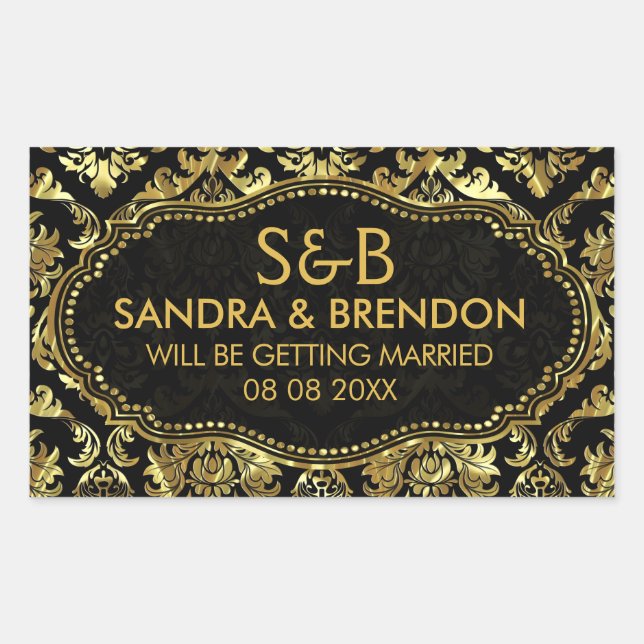 Black And Shiny Gold Floral Damasks Pattern Sticker (Front)