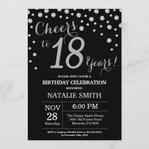 Black and Silver 18th Birthday Diamond Invitation