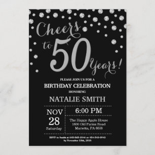 Black and Silver 50th Birthday Diamond Invitation