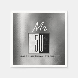 Black and Silver 50th Birthday  Napkin