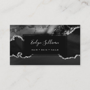 black and silver agate business card