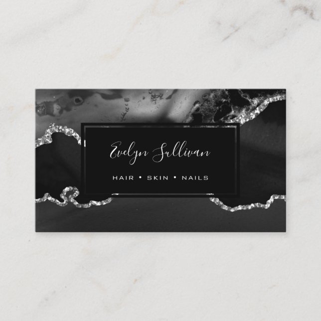 black and silver agate business card (Front)