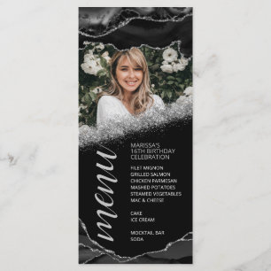 Black and Silver Agate Photo Menu Card