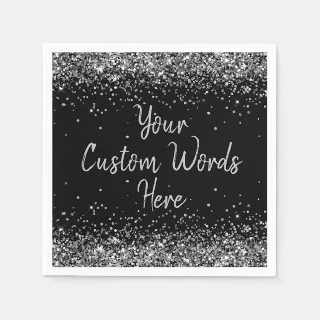 Black and Silver Anniversary Party Birthday Party Napkin (Front)