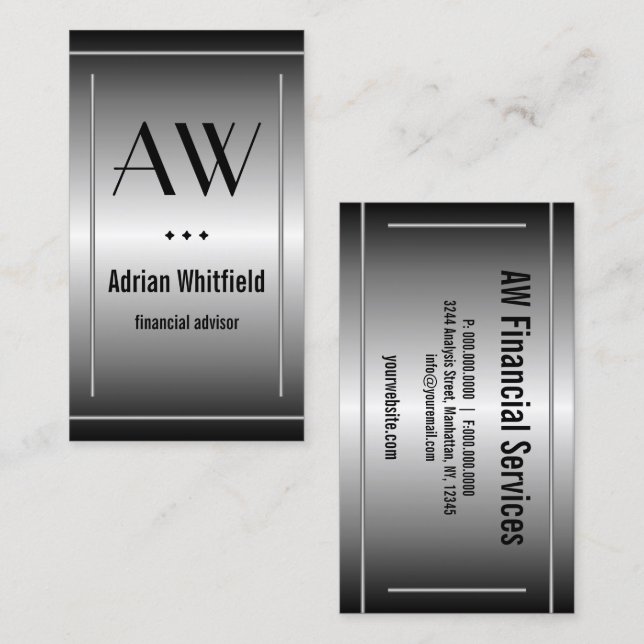 Black and Silver Bars Vertical Accountant Business Card (Front/Back)