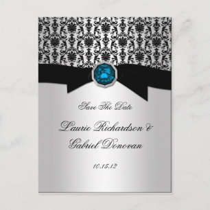 Black and Silver Blue Topaz Jewel Save The Date Announcement Postcard