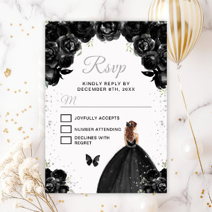 Black and Silver Brown Hair Princess RSVP Card
