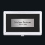 Black and Silver Business Card Holder<br><div class="desc">Professional Business Card Holders in a black background with DIY Text on a silver label. ⭐This Product is 100% Customizable. Graphics and/or text can be added, deleted, moved, resized, changed around, rotated, etc... ✔(just by clicking on the "EDIT DESIGN" area) Choose from different fonts and text colour! No additional fees...</div>