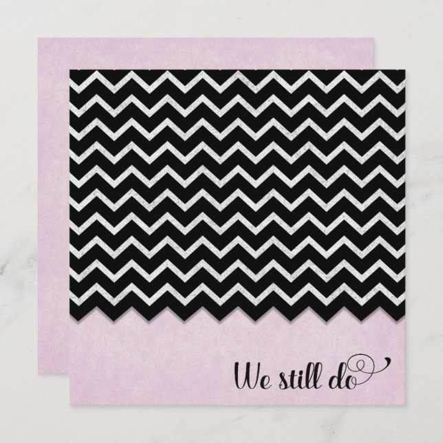 black and silver chevron design on pink blush invitation (Front/Back)