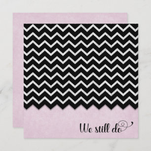 black and silver chevron design on pink blush invitation